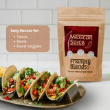 Tacos with Mexican Spice Friendly Blends packaging on a white background
